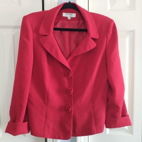 Suit Studio New York True Red Rose Button Blazer Jacket 14 - Picture 1 of 14